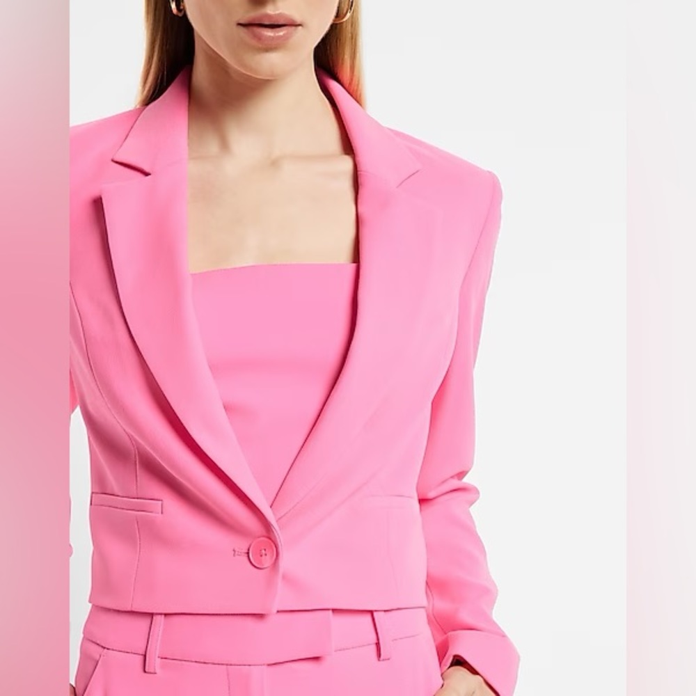 $138 org, Express One Button Cropped Blazer, pink, small